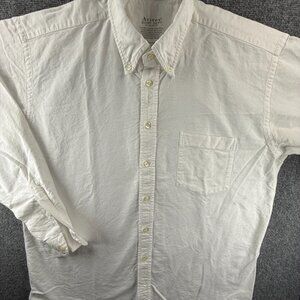 Avirex White Men Long Sleeve Button Up Shirt Cotton XL Oxford Woven Pocket Adult